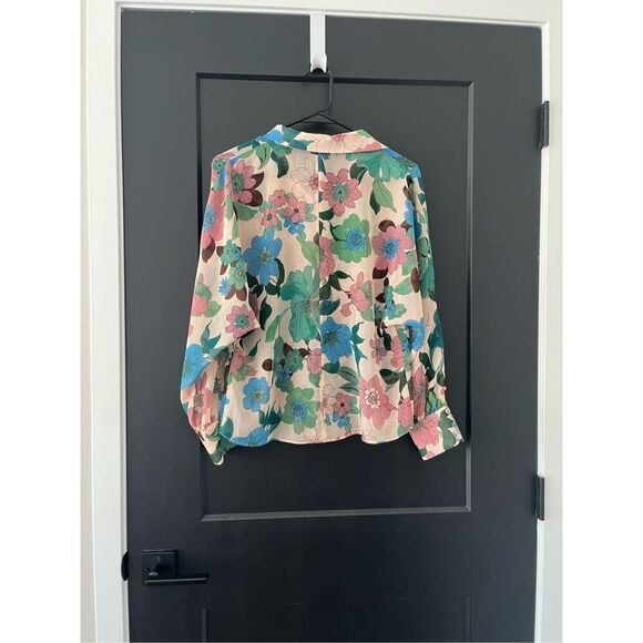 Zara Floral Print Long Sleeve Blouse Top Size S - Picture 7 of 7